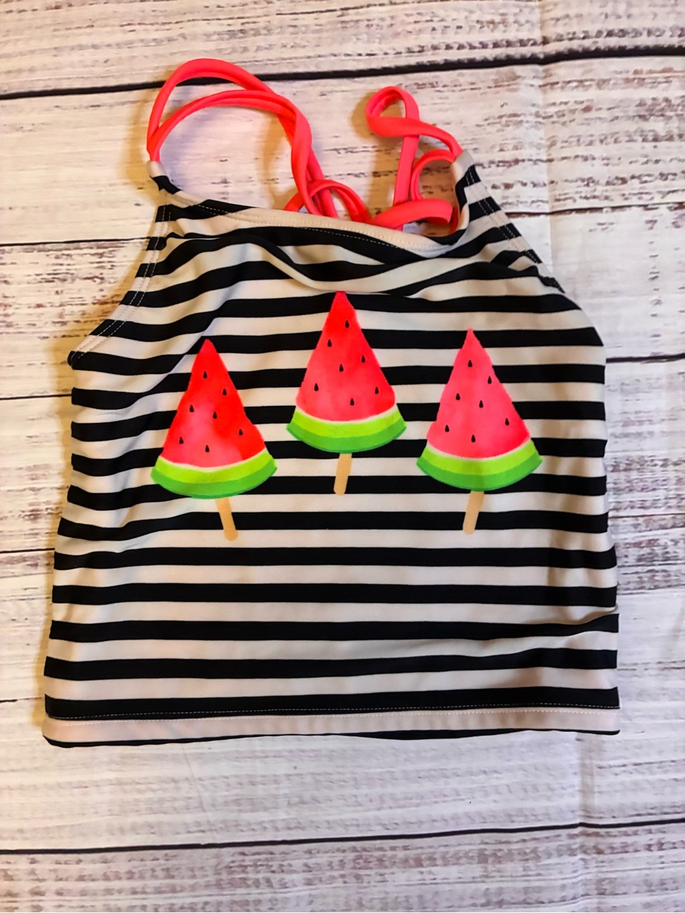 Cat & Jack Black and White Striped Tankini Top with Neon Pink Accents